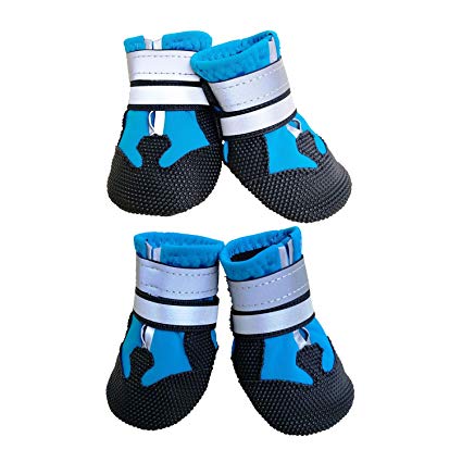 Ewolee Dog Shoes, Waterproof Anti-Slip Dog Boots with Two Reflective Straps, 4 Pcs Paw Protectors Shoes for Small Dogs, S Size