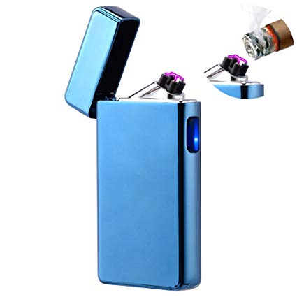 Dual Arc Plasma Lighter USB Rechargeable Windproof Flameless Electronic Electric Lighter for Cigar,Candle (Blue)