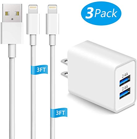 Sundix iPhone Wall Charger, Charger Adapter 2 Pack 3ft iPhone Charger Cable &Sync Compatible iPhone Xs/XS MAX/XR/X/8/8 Plus/7/7 Plus/6s/6s Plus/5s/5 SE/5c/5, iPad Pro/Mini/Air and iPod Touch-White