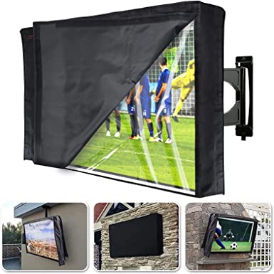 HOMEYA Outdoor TV Cover 52-55 Inch with Clear Scratch Resistant Front Flap   Bottom Cover, 600D Weatherproof & Waterproof TV Screen Protector, Fits Most TV Mounts Stands with Remote Controller Pocket