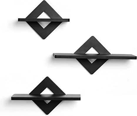 POTEY Floating Shelf for Wall Shelves Set of 3 Black for Bathroom Bedroom, Living Room, Kitchen, Modern Home Décor