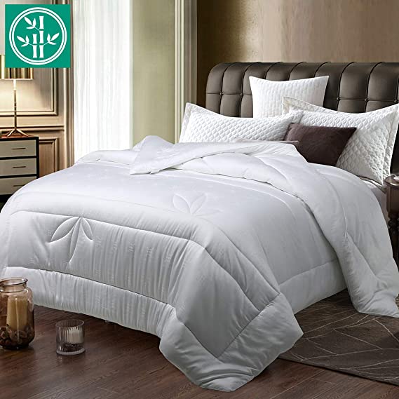 Edilly Bamboo Down Alternative Quilted Queen Comforter-Stand Alone Comforter Year Round Duvet Insert with 4 Corner Tabs White Queen Size