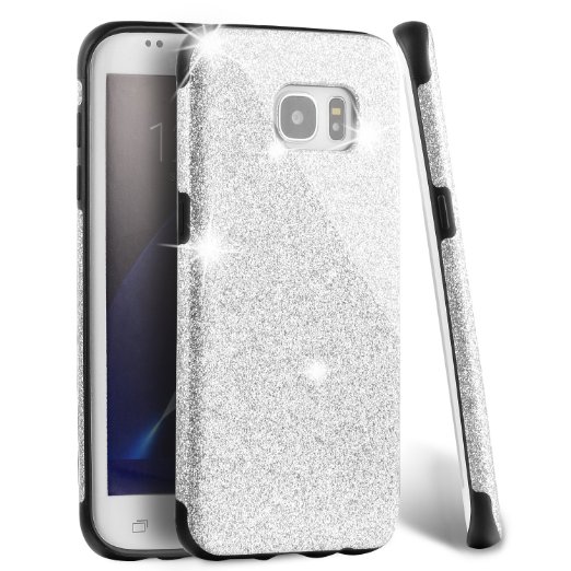 Galaxy S7 Edge Case , MEKO® Shiny Sparkle Glitter Bling Case - Built-in Glitter Premium Firm Rubber Case [Scratch Resistant] for Samsung Galaxy S7 Edge-- (Silver)