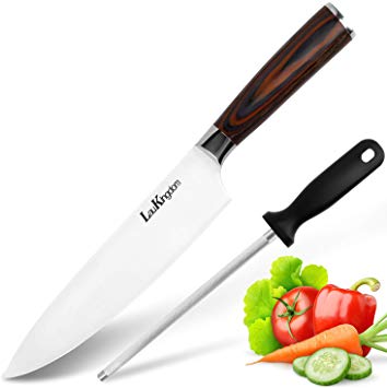 LauKingdom Chef Knife Pro Kitchen Knife 8 Inch High Carbon Stainless Steel Chef's Knife Sharp Gyutou Knives With Ergonomic Handle and Knife Sharpener (8 inch chef knife)