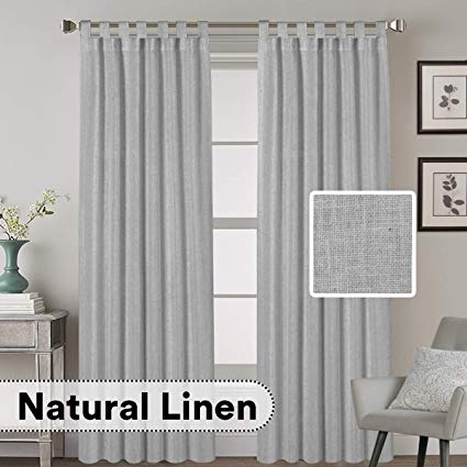 H.VERSAILTEX 2 Pack Ultra Luxurious Solid High Woven Linen Elegant Curtains 7 Tab Top Breathable and Airy Drapes for Bedroom/Livingroom - 52 by 96 Inch, Set 2 Panels, Dove