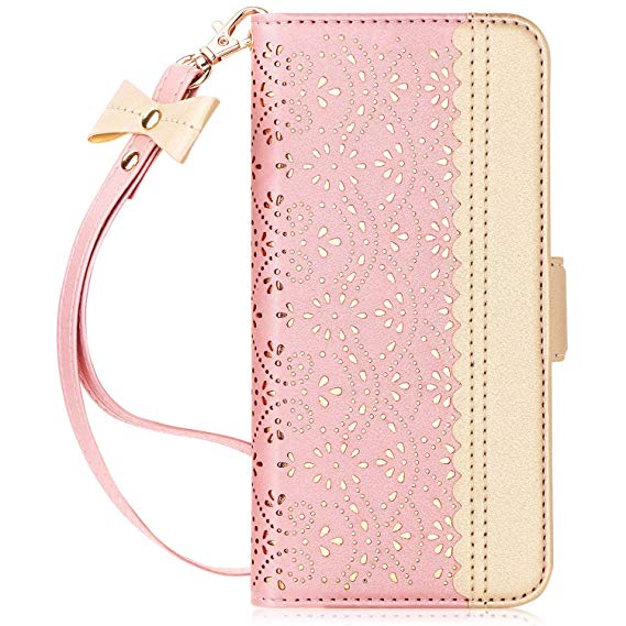 WWW Samsung Galaxy S10 Case,Galaxy S10 Wallet Case, [Luxurious Romantic Carved Flower] Leather Wallet Case [Inside Makeup Mirror] [Kickstand Feature] for Galaxy S10 6.1"(2019) Rose Gold