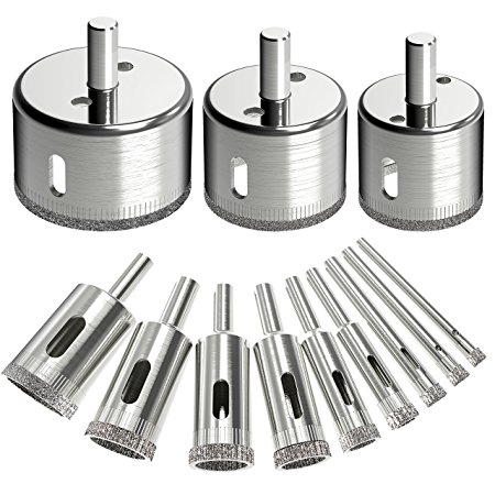 Dr.meter Diamond Drill Bits, Glass and Tile Hollow Core Drill Bits Extractor Remover Tools Hole Saws for glass, ceramics, porcelain, ceramic tile, Pack of 12