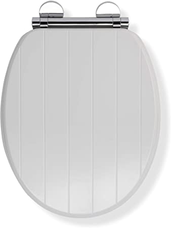 Croydex Flexi-Fix Portland Always Fits Never Slips Slow Close Anti Bacterial Toilet Seat, Wood, White, 45.5 x 37.5 x 6 cm