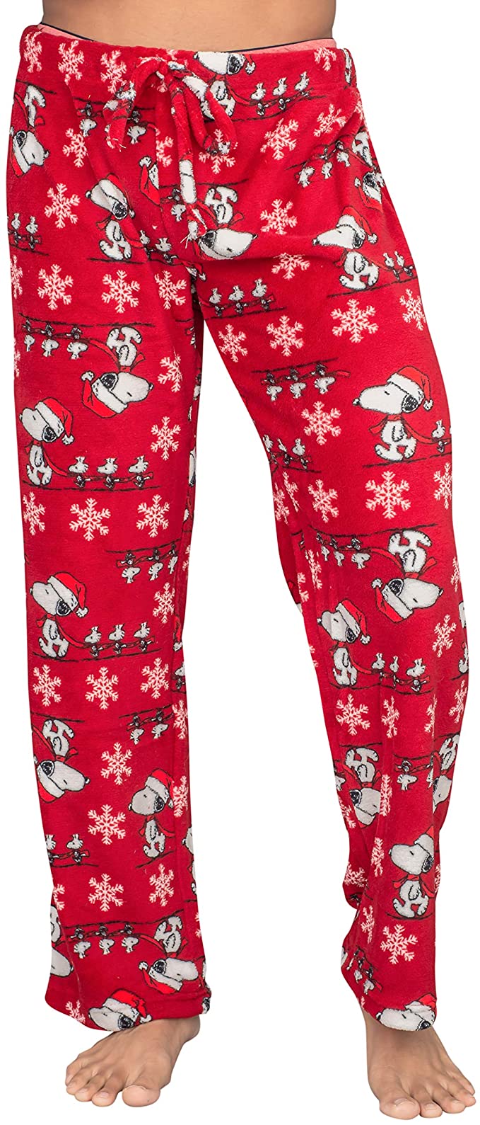 Underboss Peanuts Snoopy Santa Hat and Snowflakes Plush Lounge Pants