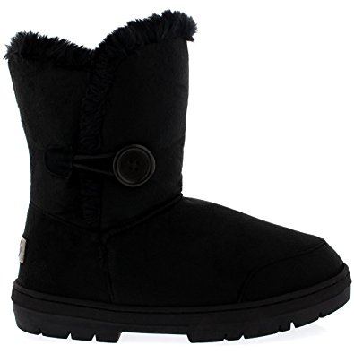 Womens Single Button Fully Fur Lined Waterproof Winter Snow Boots