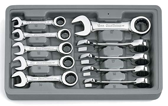 GEARWRENCH 10 Pc. 12 Point Stubby Ratcheting Combination Metric Wrench Set - 9520D
