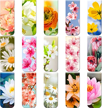 30 Pieces The Flower Magnetic Bookmarks Clips Floral Magnetic Page Markers Assorted Bookmarks for School Home Office Readers Students Magnet Bookmarks, Flower Theme