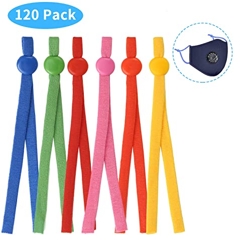 AMLY 120 Pcs Elastic Bands for Sewing with Adjustable Buckle, 1/4 Inch Elastic String for Masks (Red-Yellow-Green-Blue-Pink-Orange, 120 Pack)