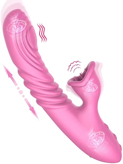 G Spot Rabbit Vibrator with Soft Tongue ,Clit Stimulator for G-spot Stimulation,Waterproof Dildo Vibrator with 7 Thrust Actions & 7 Vibration Modes Dual Motor Quiet & Rechargeable Sex Toys for Women