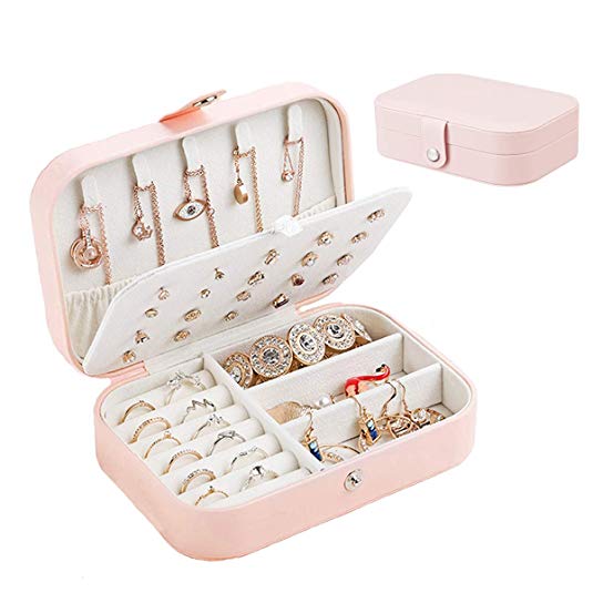 WAEKIYTL Jewelry Box Leather Double Layer Travel Storage Cases Multifunction Organizer Bag Girl's Gift Portable Simple Exquisite Classified for Necklace, Earrings, Rings, Bracelet