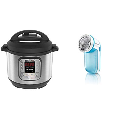 Instant Pot Duo V2 7-in-1 Electric Pressure Cooker, 6 Qt, 5.5L 1000 W, Brushed Stainless Steel/Black, 220-240v, Stainless Steel Inner Pot & Philips GC026/00 Fabric Shaver, Blue