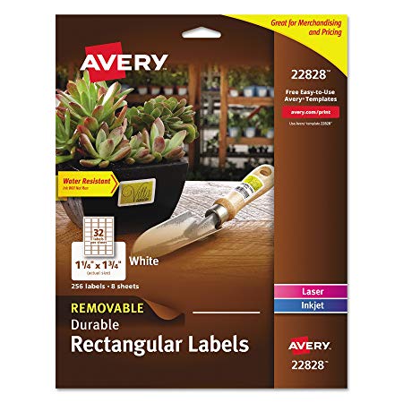 Avery Removable Durable Rectangular Labels, White, 1.25 x 1.75 Inches, Pack of 256 (22828)