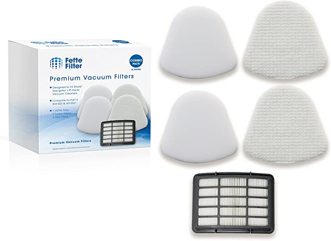 Fette Filter – Vacuum Filter Kit Compatible with Shark Navigator Lift-away Nv350 Nv351, Nv352, Nv355, Nv356, Nv357. Combo Pack. Compare to # XFF350 & XHF350