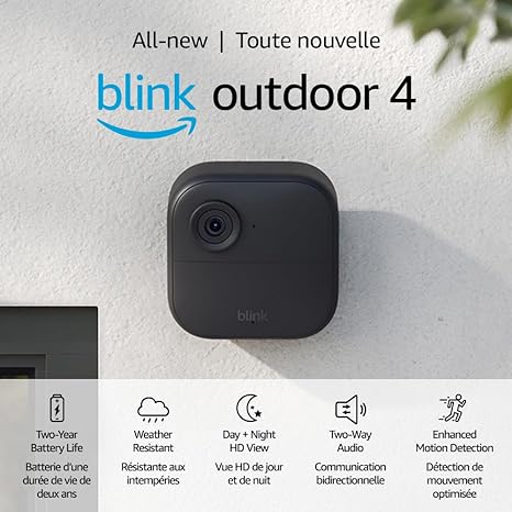 All-New Blink Outdoor 4 (4th Gen) – Wire-free smart security camera, two-year battery life, two-way audio, HD live view, enhanced motion detection, Works with Alexa – 6 camera system