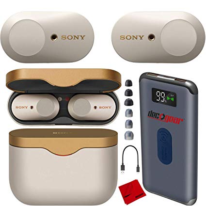 Sony WF-1000XM3 Truly Wireless Earbuds Headphones with Industry-Leading Noise Cancellation - Silver WF-1000XM3/S with Charging Case Bundle Including Deco Gear Power Bank Charger   Headphone Cloth