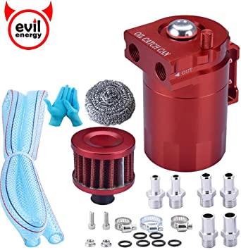 EVIL ENERGY Baffled Universal Aluminum Oil Catch Can Reservoir Tank Breather Filter Kit 400ml (Red filter)
