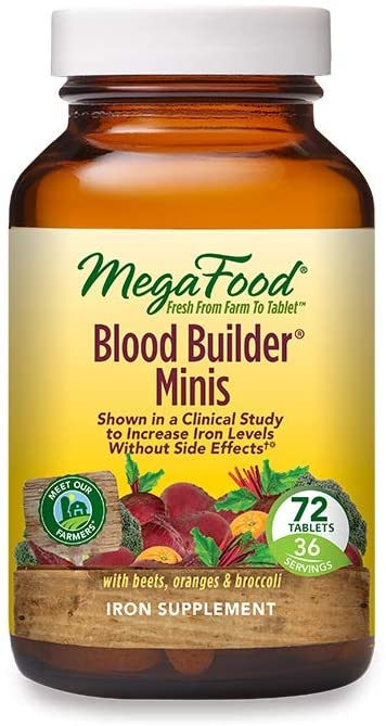 MegaFood, Blood Builder Minis, Daily Iron Supplement and Multivitamin, Supports Energy and Red Blood Cell Production Without Nausea or Constipation, Gluten-Free, Vegan, 72 Tablets