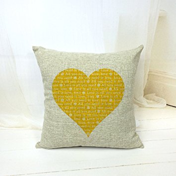 SLS Cotton Linen Decorative Throw Pillow Case Cushion Cover Yellow Heart 18 "X18 " (2)