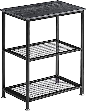 VECELO Tall End Side Tables, 30" Height Nightstand with 3-Tier Storage Shelf for Bedroom Living Room, Easy Assembly,Industrial Style, 1-Pack, Charcoal Grey