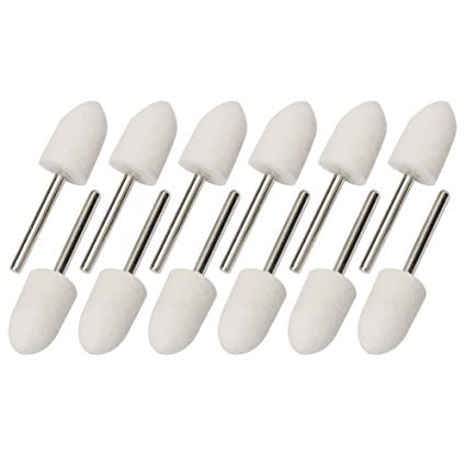 Shintop 12pcs Felt Point Polishing Tool Wool Felt Buffing Mounted Point for Jewelry, Glass, Stone, Ceramic, Nail Art (Conical, White)