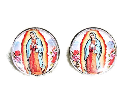 VIRGIN OF GUADALUPE CUFFLINKS OUR LADY SILVER PLATED CUFF LINKS WITH GLASS DOME COVER