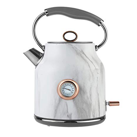 Tower Bottega T10020WMRG Rapid Boil Traditional Kettle with Temperature Dial, Boil Dry Protection, Automatic Shut Off, Quiet, Stainless Steel, 3000 W, 1.7 Litre, Marble and Rose Gold