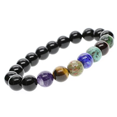 AmorWing 7 Chakra Yoga Mala Stretch Gemstone Bracelet for Men/Women