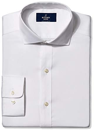 Amazon Brand - BUTTONED DOWN Men's Classic Fit Cutaway-Collar Solid Pinpoint Dress Shirt, Supima Cotton Non-Iron