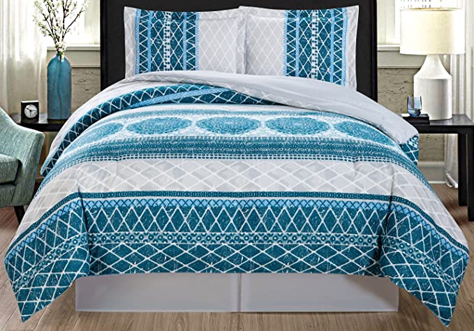 Grand Linen 3-Piece Fine Printed Duvet Cover Set King Size - 1500 Series high Thread Count Brushed Microfiber - Luxury Soft, Durable (Turquoise Blue, Grey, Navy)