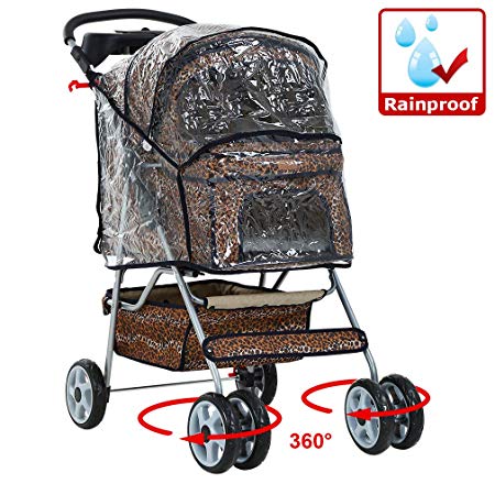 4 Wheels Pet Dog Cat Stroller w/RainCover