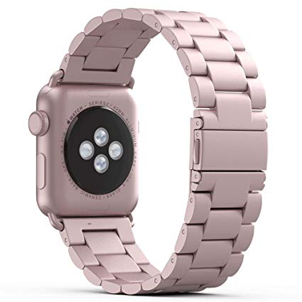 PUGO TOP Strap Compatible for Apple Watch Series 4/3/2/1,Solid Stainless Steel Metal Unique Polishing Process Business Replacement Band with Durable Folding Clasp for Apple Watch