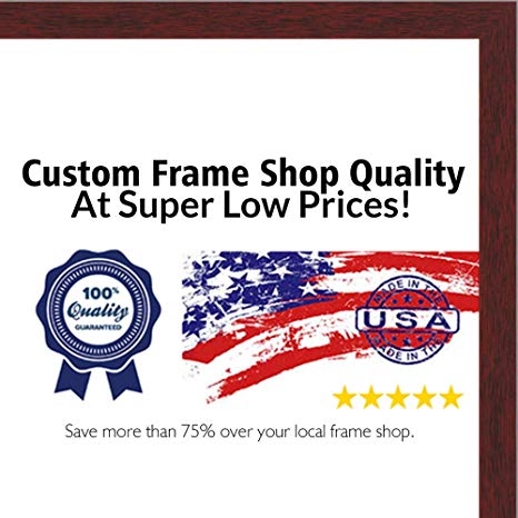 Poster Palooza 28x28 Traditional Mahogany Wood Picture Square Frame - UV Acrylic, Foam Board Backing, Hanging Hardware Included!