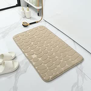Comfortable Memory Foam Bath Rug, Water Absorbent and Washable Floor Rug, Non-Slip Foot Mat, Perfect for Shower Room and Bathroom (Beige)