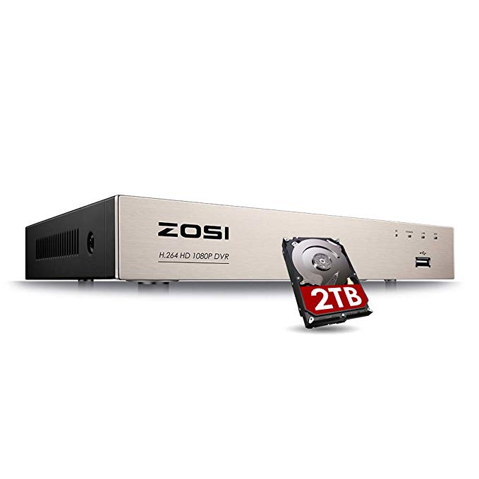 ZOSI 8CH 4-in-1 1080P Surveillance Dvr Recorders Security System with 2TB Hard Drive for HD-Tvi, Cvi, Cvbs, Ahd 960H/720P/1080P CCTV Cameras, Motion Detection, Remote Viewing