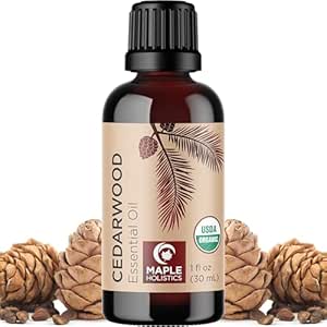 Certified Organic Cedarwood Essential Oil - 100% Pure Organic Cedarwood Oil for Hair Skin & Nails plus Beauty DIYs - Calming Aromatherapy Essential Oil for Diffusers - USDA Organic Non-GMO & Undiluted