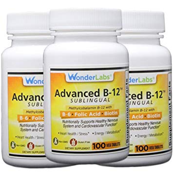 Sublingual Vitamin B12 (1000 mcg), B6 (5mg), Folic Acid(400 mcg) & Biotin (25mcg) - Formulated with Methylcobalamin Vitamin B-12 (2 Bottles of 100 Tablets - 200 Total Tablets)