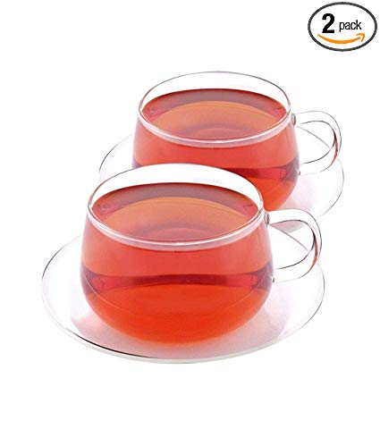 VAHDAM, Set of 2 Tea Cup & Saucer Borosilicate Glass​, Clear Glass Tea Cups Coffee Mugs, 8.45 oz Capacity - DURABLE - Tea Cup Set (4 Pcs) - Microwave Safe, Refrigerator Safe, Dishwasher Safe (GLITTER)