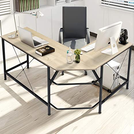 KINGSO L Shaped Computer Desk with CPU Stand，65" Modern Corner Desks for Home Office Workstation Wood & Metal Corner Desk Laptop Writing Desk Table (64" x 47" x 30", Wood)