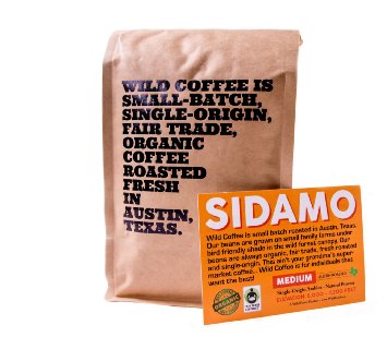 Wild Coffee Whole Bean Organic Coffee Fair Trade Single-Origin 100 Arabica Austin Fresh Roasted Sidamo Medium Roast 12 ounce