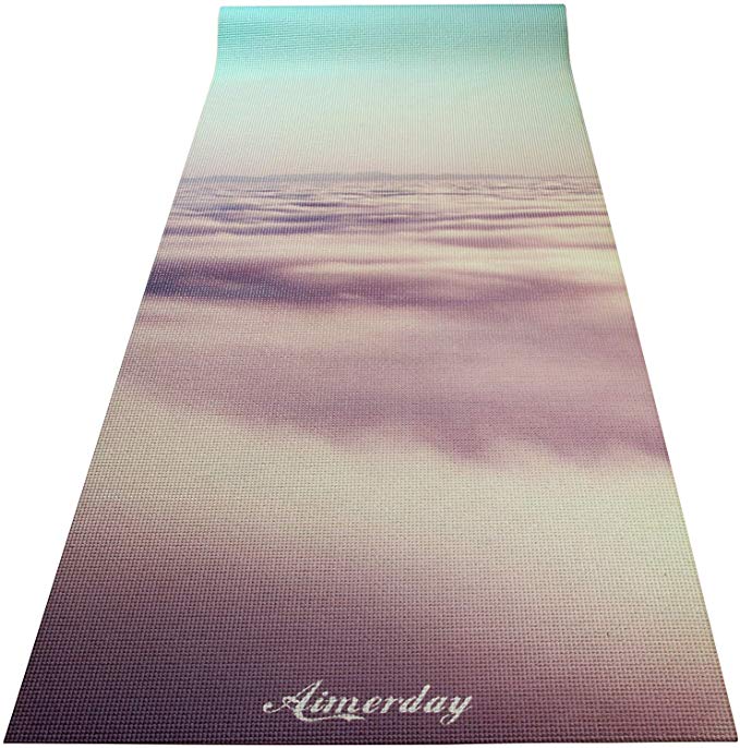 AIMERDAY Premium Print Yoga Mat Extra Thick 1/4" Non Slip Eco Friendly High Density Anti-Tear 72 x 24 Inch Fitness Exercise Mat Floor Pilates Workout Mat for Yoga with Carrying Strap & Bag 6mm