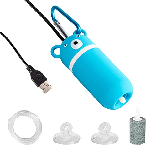 Mini Aquarium Air Pump 5V USB Portable Oxygen Air Pump Energy Save Oxygen Pump with Air Stone,Silicone Tube Suction Cups