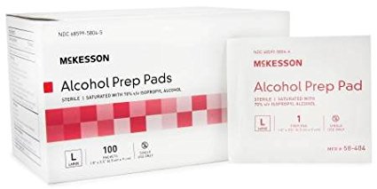 McKesson (#MCK58-404) Sterile Alcohol Prep Pads, Large (3.5 L X 1.7 H Inch) - Box of 100