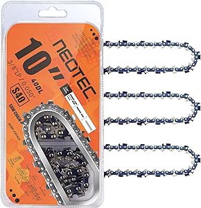 NEOTEC Chainsaw Chains 10in,S40 Chainsaw Chain for 10 Inch Bar,3/8"LP Pitch,0.050" Gauge 40 Drive Links Fits for Craftsman Worx Sun Joe and more（3chains）