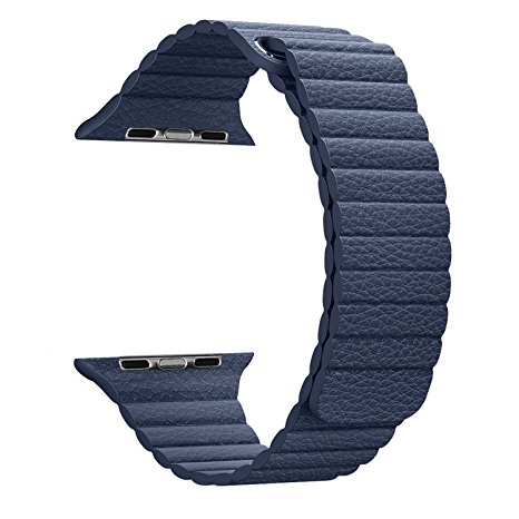 Apple Watch Series 1 Series 2 Band 38mm, BRG Leather Loop with Adjustable Magnetic Closure iWatch Band Replacement Bracelet Strap for Apple Watch Sport and Edition 38mm Medium - Midnight Blue