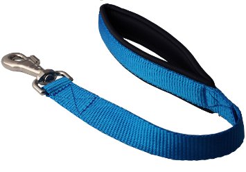 Short Dog Leash Padded Handle 1" Wide Nylon Traffic Lead 18" Long Blue Large